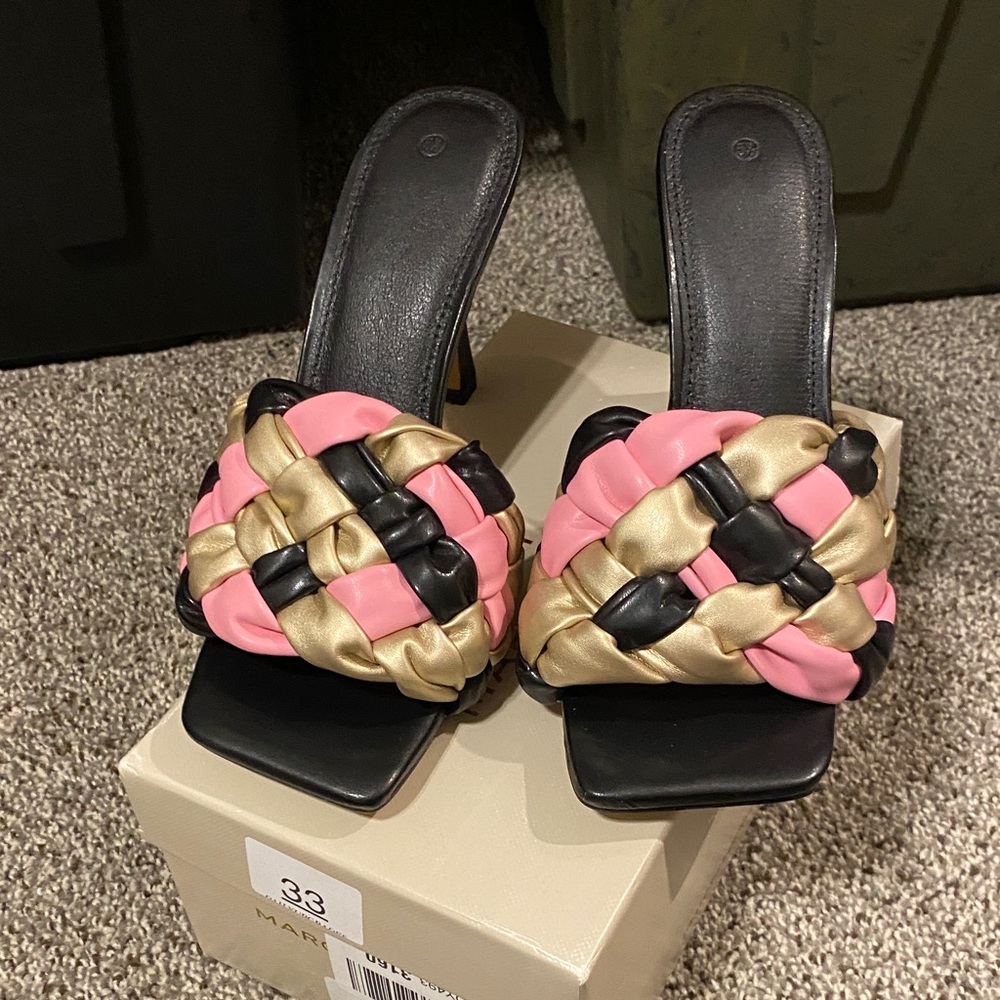 Marc Fisher Pink, Gold, and Black Heels